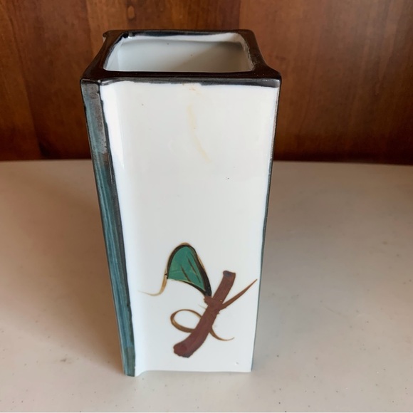 Vintage White Stone Square Vase Floral Pottery Japan - Picture 3 of 6